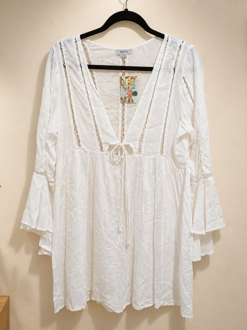 Raviya White Crochet-Trim Boho Top, Medium Size
